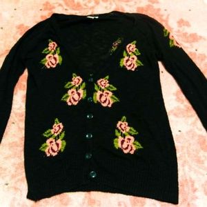 Mudd Black and Pink Rose Cardigan